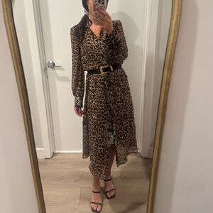 White House Black Market Leopard Print Long Sleeve Dress